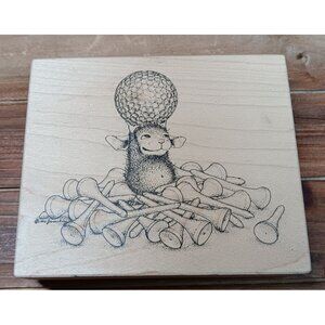 VTG Stampa Rosa House Mouse Rubber Stamp Golf Ball and Tees 1997 Whimsical